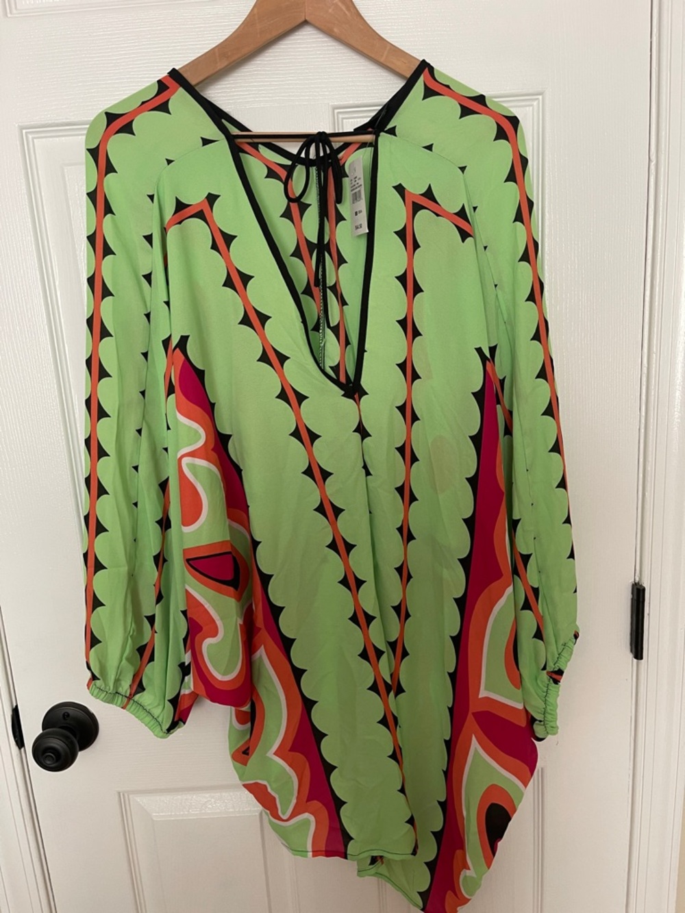 NWT...Ashley Stewart Lime Green Multicolor V-Neck Tie-Back Swim Coverup